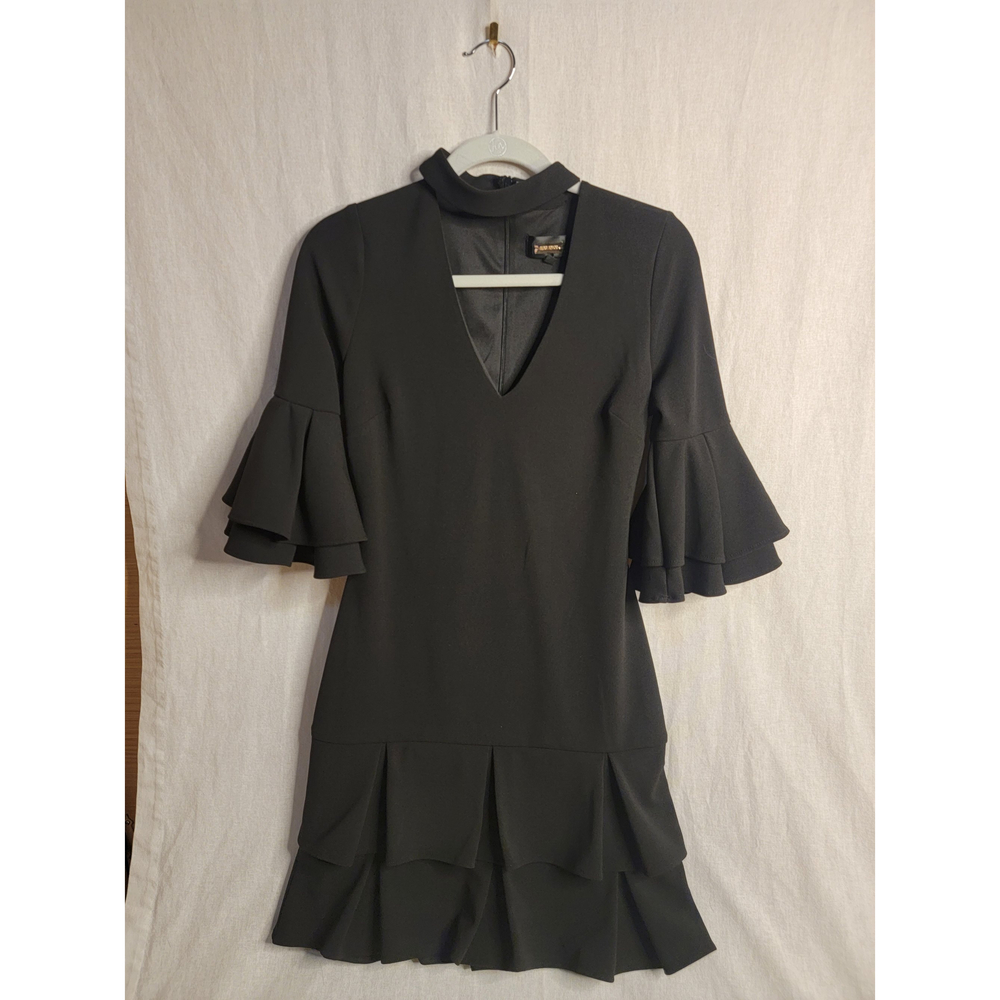 Alexia Admor Black Dress Mid Sleeve Woman's Size 4 With Collar Strap